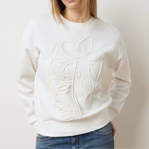 Reitmans Creamy Warm White Sweater Sweatshirt Floral Knot Embroidery Flower